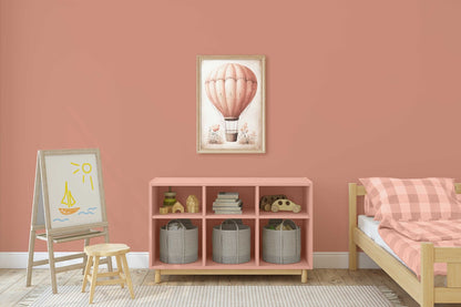 Hot Air Balloon Nursery Decor, Watercolor Vintage Wall Art, Girl Print - WildfieldPrints