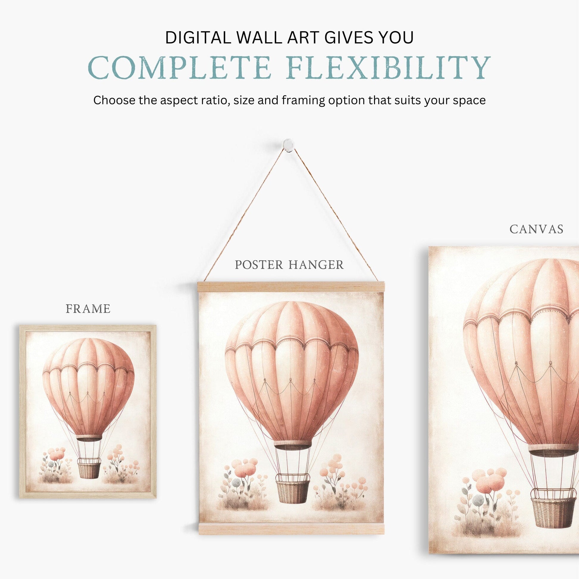Hot Air Balloon Nursery Decor, Watercolor Vintage Wall Art, Girl Print - WildfieldPrints