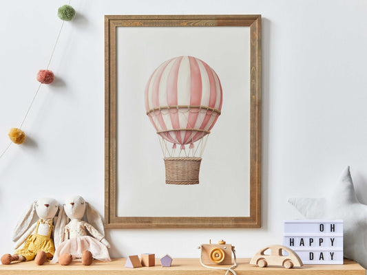 Hot Air Balloon Nursery Decor, Watercolor Vintage Wall Art, Girl Print - WildfieldPrints