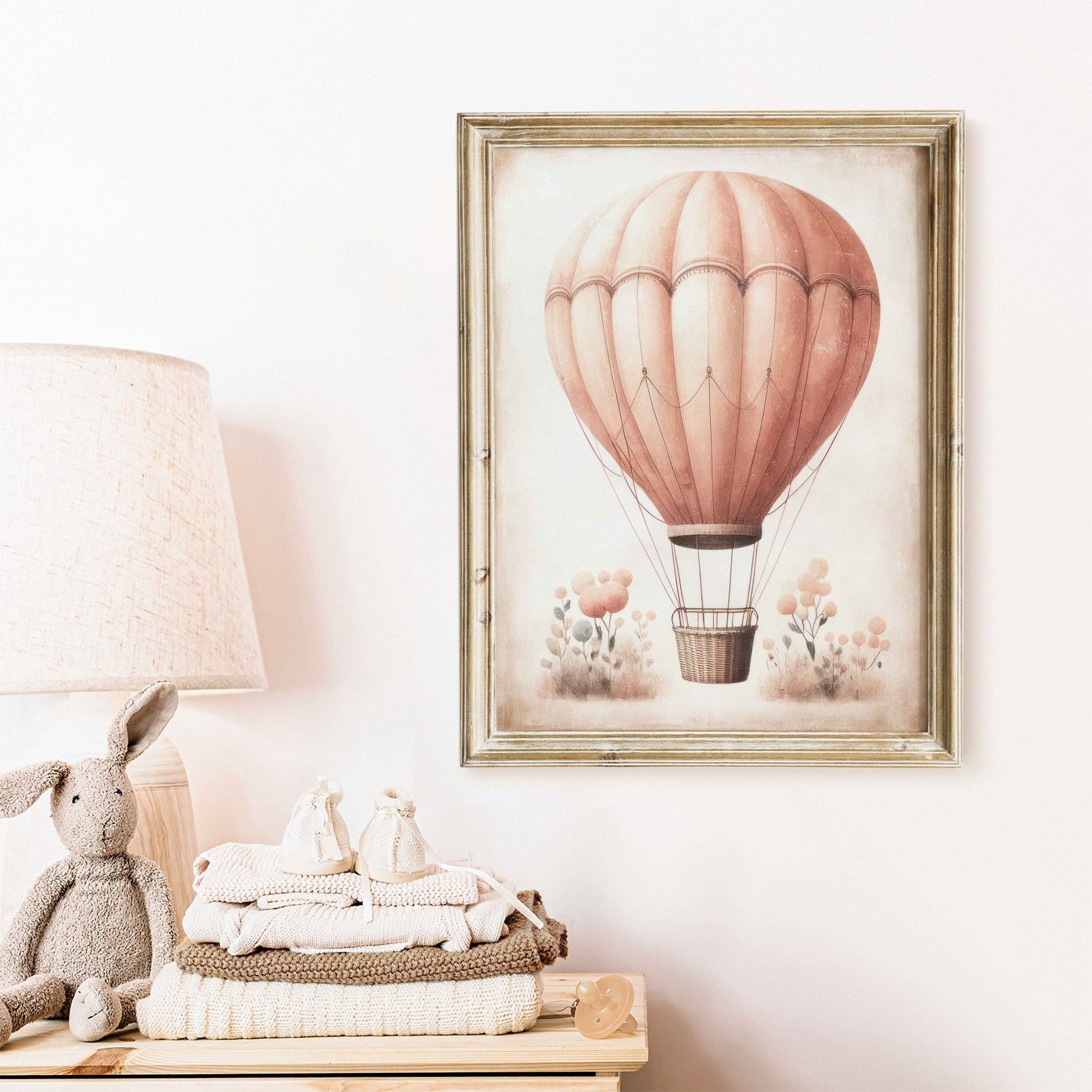 Hot Air Balloon Nursery Decor, Watercolor Vintage Wall Art, Girl Print - WildfieldPrints