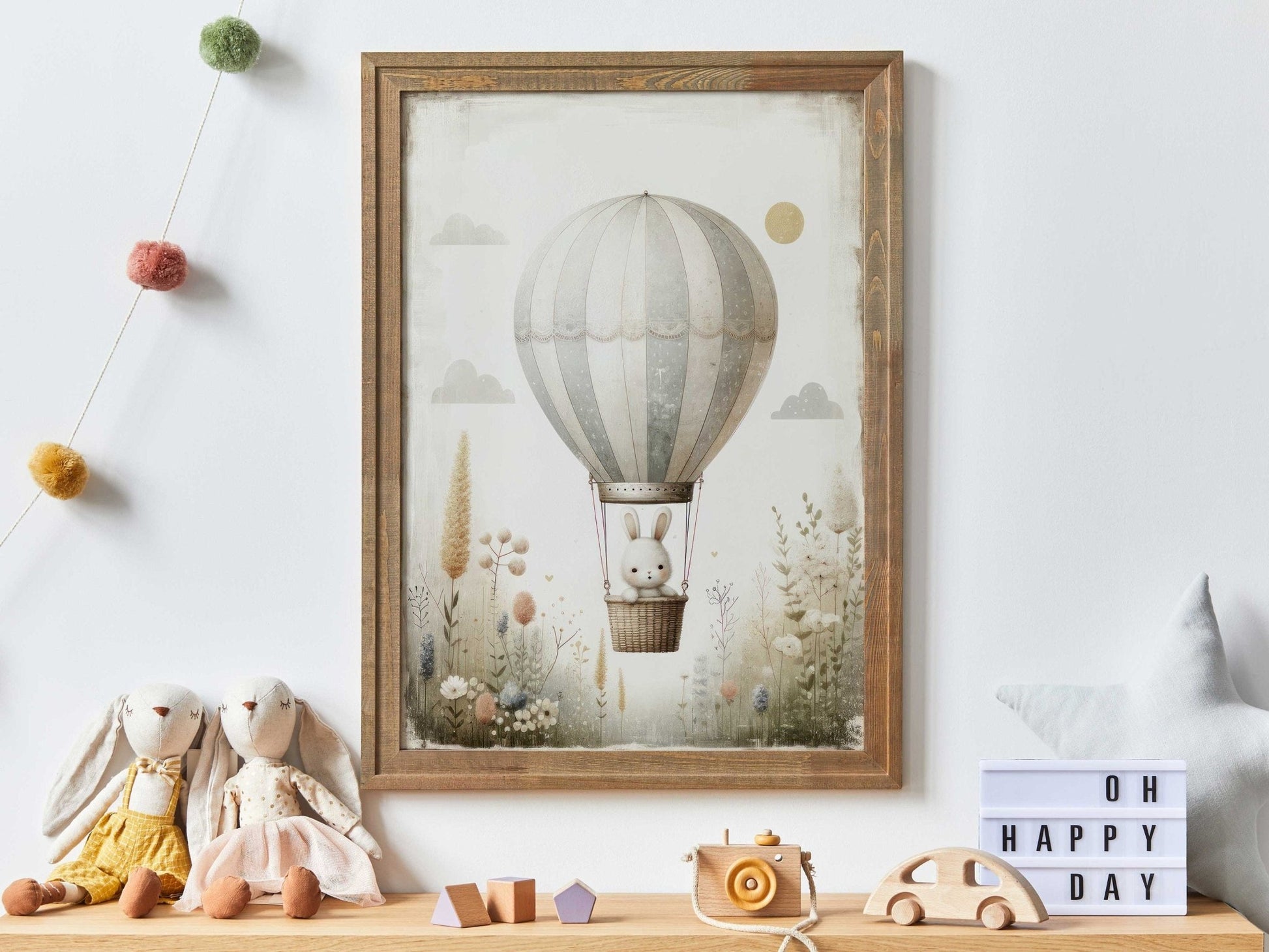 Hot Air Balloon Nursery Print, Adorable Bunny Wall Decor, Baby Gift - WildfieldPrints
