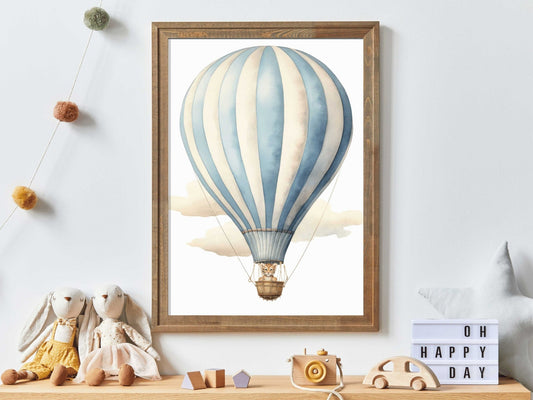 Hot Air Balloon Nursery Print, Cute Baby Tiger Wall Decor, Baby Shower Gift - WildfieldPrints