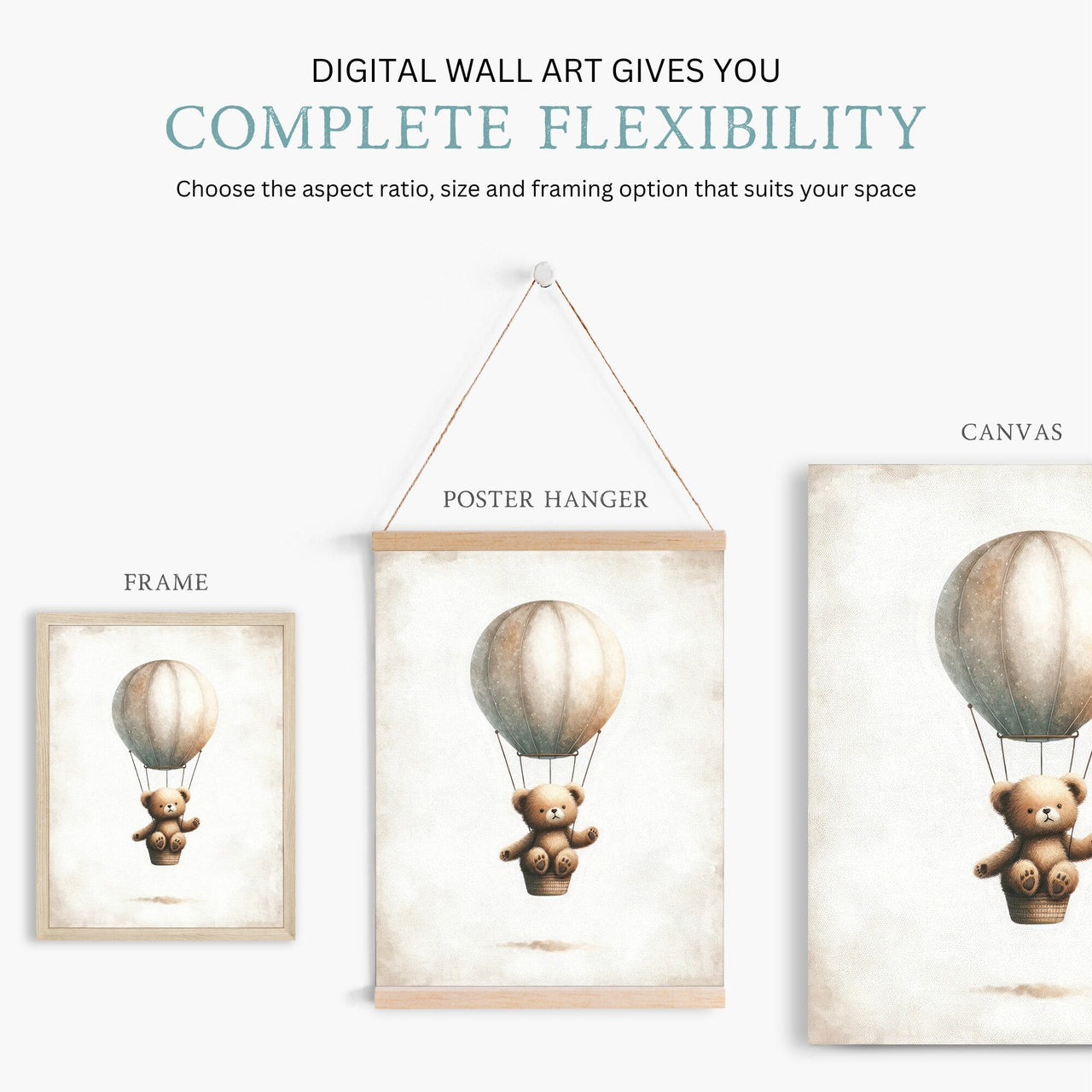 Hot Air Balloon Wall Art – Animal Nursery Print