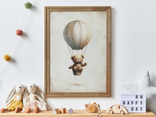 Hot Air Balloon Nursery Print, Cute Bear Wall Decor, Baby Gift - WildfieldPrints