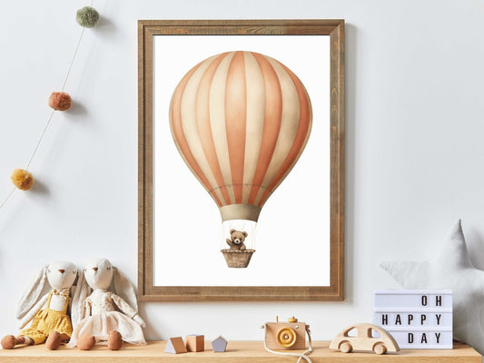 Hot Air Balloon Nursery Print, Cute Teddy Bear Decor, Baby Shower Gift - WildfieldPrints