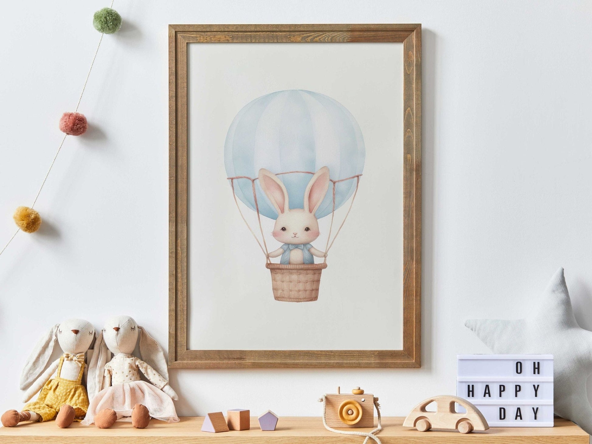 Hot Air Balloon Nursery Prints, Cute Bunny Wall Decor, Baby Shower Gift - WildfieldPrints