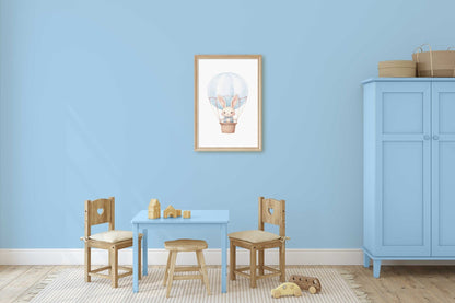Hot Air Balloon Nursery Prints, Cute Bunny Wall Decor, Baby Shower Gift - WildfieldPrints