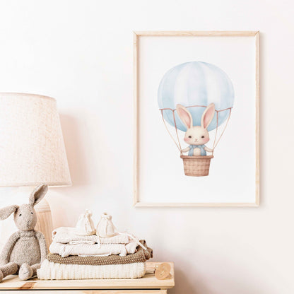 Hot Air Balloon Nursery Prints, Cute Bunny Wall Decor, Baby Shower Gift - WildfieldPrints