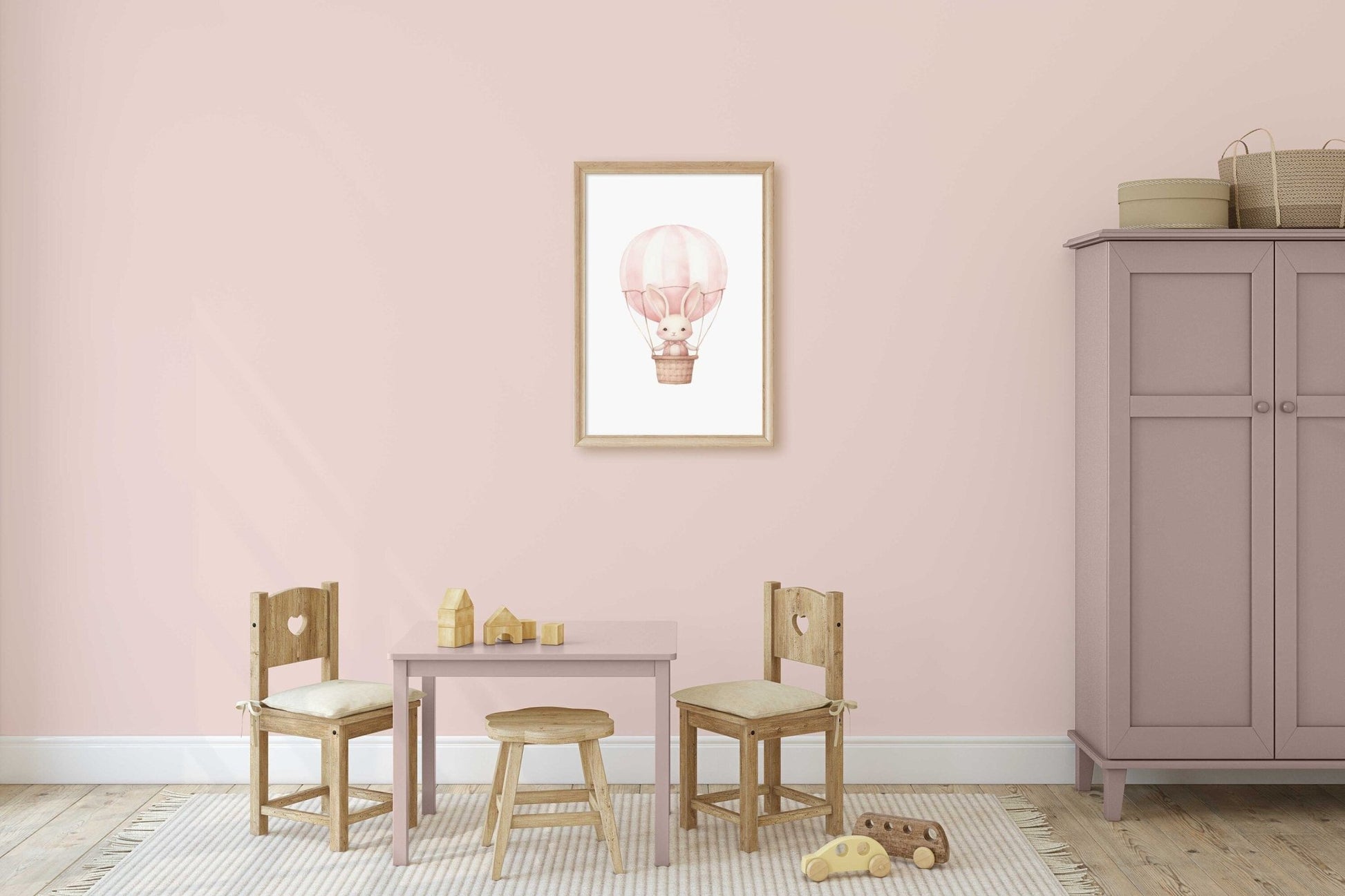 Hot Air Balloon Nursery Prints, Cute Bunny Wall Decor, Baby Shower Gift - WildfieldPrints