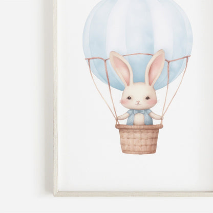 Hot Air Balloon Nursery Prints, Cute Bunny Wall Decor, Baby Shower Gift - WildfieldPrints