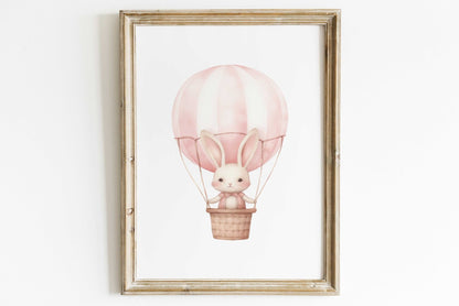 Hot Air Balloon Nursery Prints, Cute Bunny Wall Decor, Baby Shower Gift - WildfieldPrints