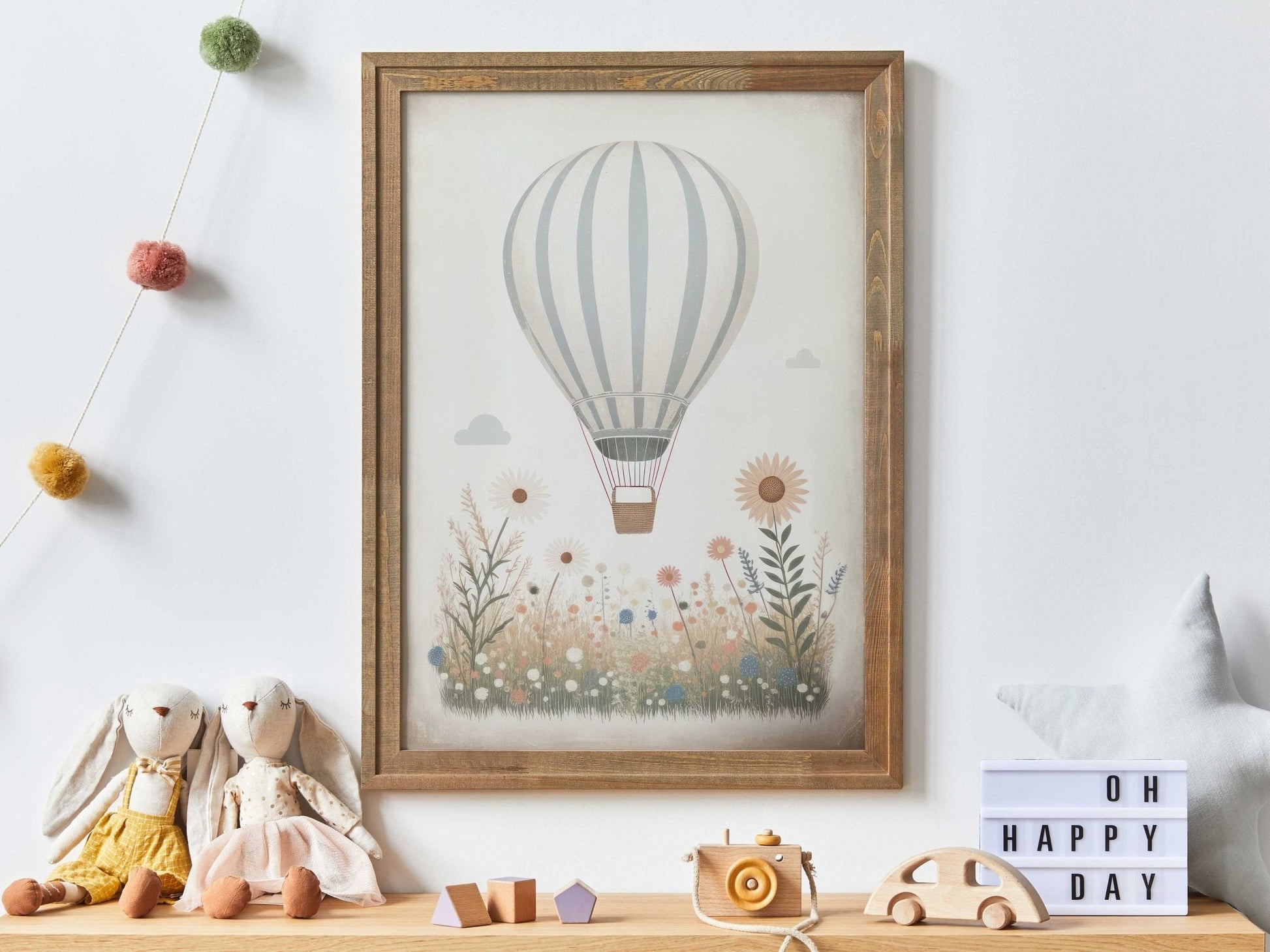 Hot Air Balloon Nursery Prints, Light - blue Wall Decor, Transportation Art - WildfieldPrints