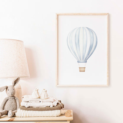 Hot Air Balloon Nursery Prints, Light - blue Wall Decor, Transportation Art - WildfieldPrints