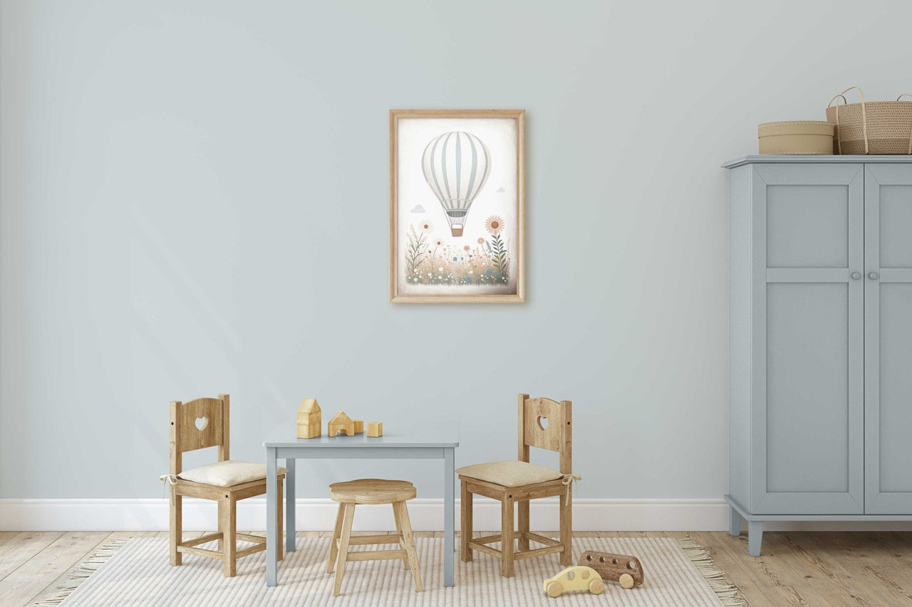 Blue - White Hot Air Balloon Wall Art – Transportation Nursery Print