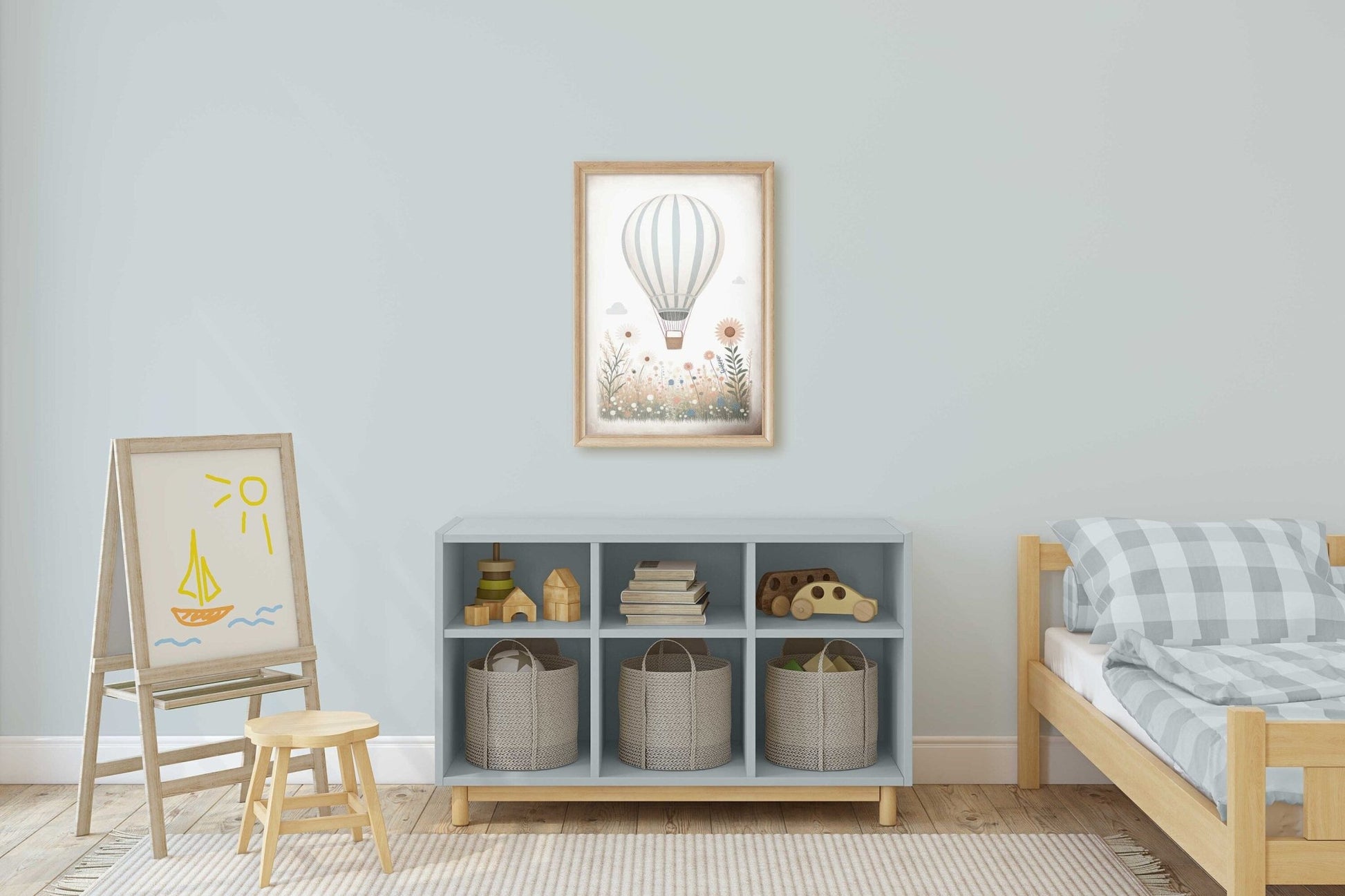 Hot Air Balloon Nursery Prints, Light - blue Wall Decor, Transportation Art - WildfieldPrints