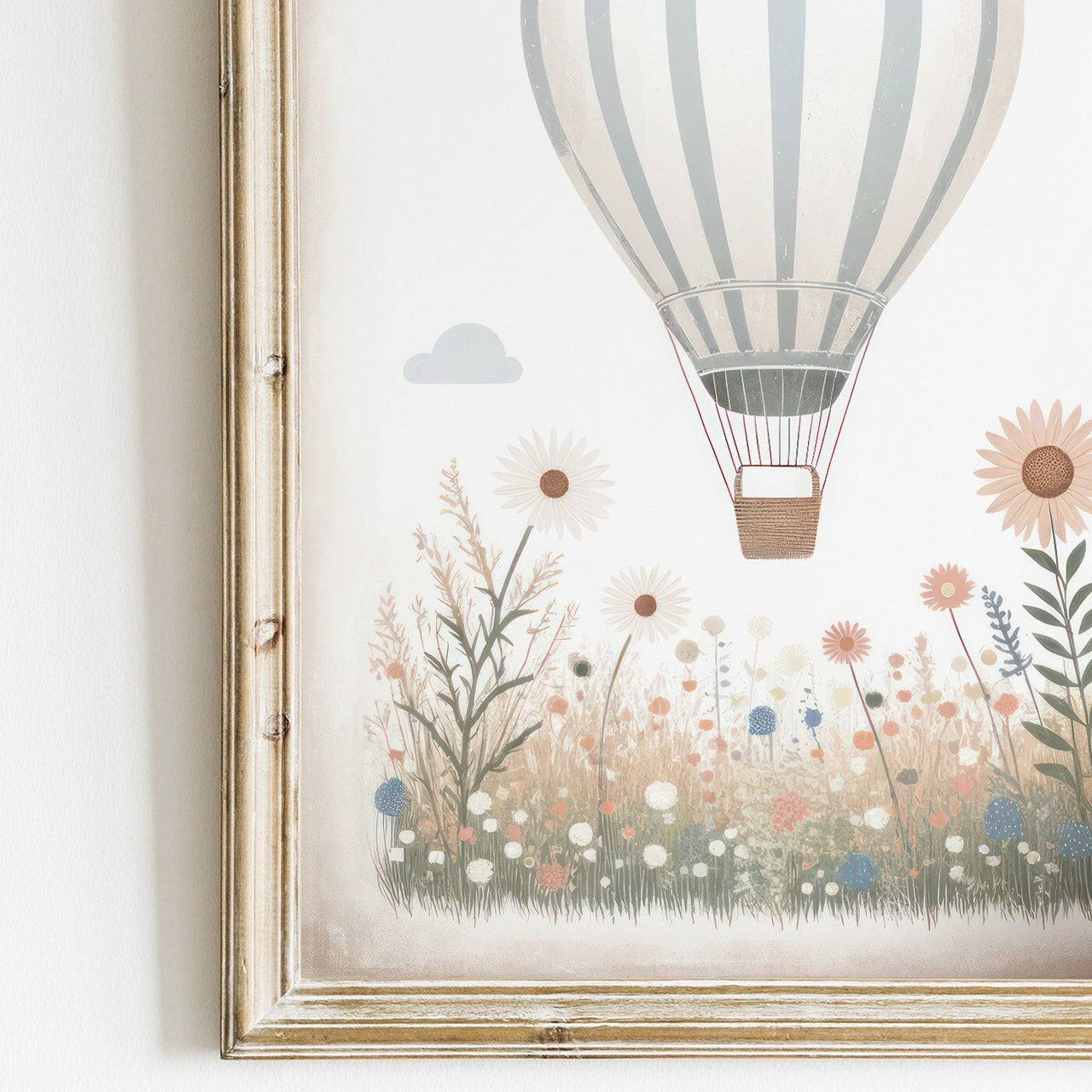 Blue - White Hot Air Balloon Wall Art – Transportation Nursery Print