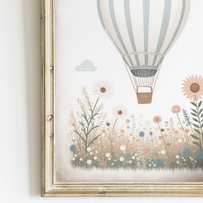 Hot Air Balloon Nursery Prints, Light - blue Wall Decor, Transportation Art - WildfieldPrints