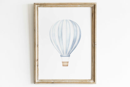 Hot Air Balloon Nursery Prints, Light - blue Wall Decor, Transportation Art - WildfieldPrints