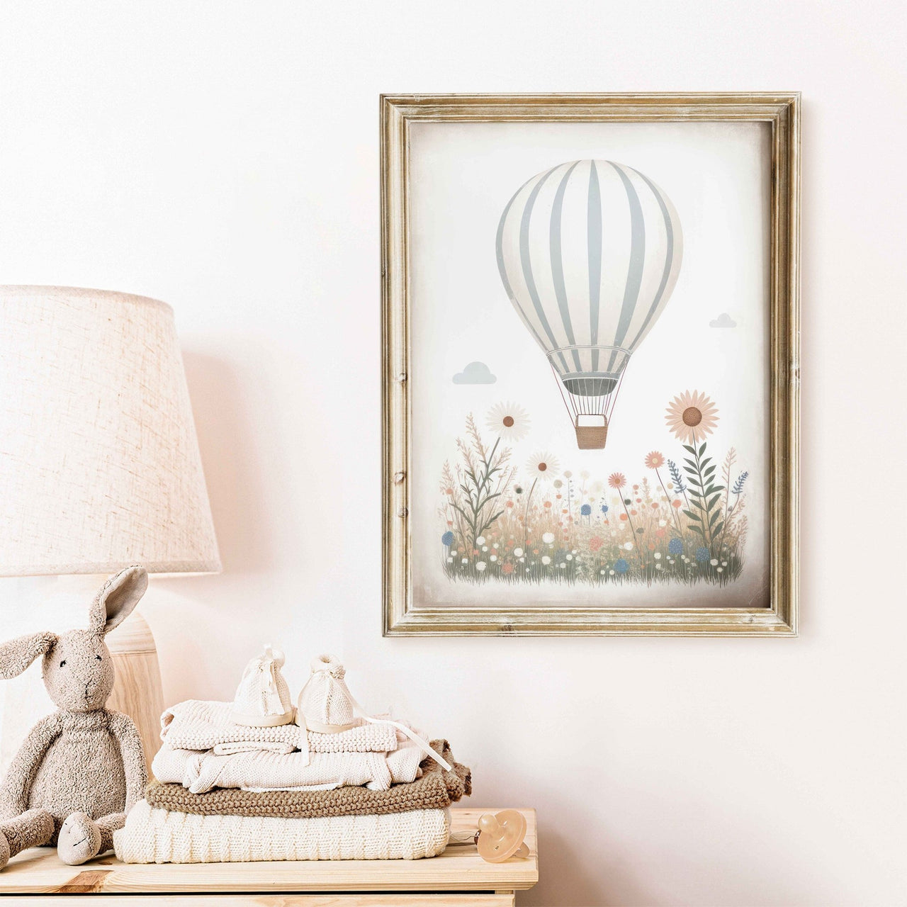 Blue - White Hot Air Balloon Wall Art – Transportation Nursery Print