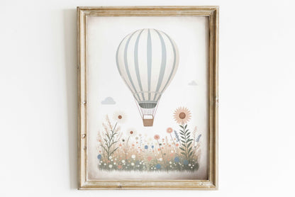Hot Air Balloon Nursery Prints, Light - blue Wall Decor, Transportation Art - WildfieldPrints