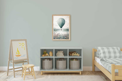 Hot Air Balloon Nursery Prints, Teal Room Decor, Landscape Art - WildfieldPrints