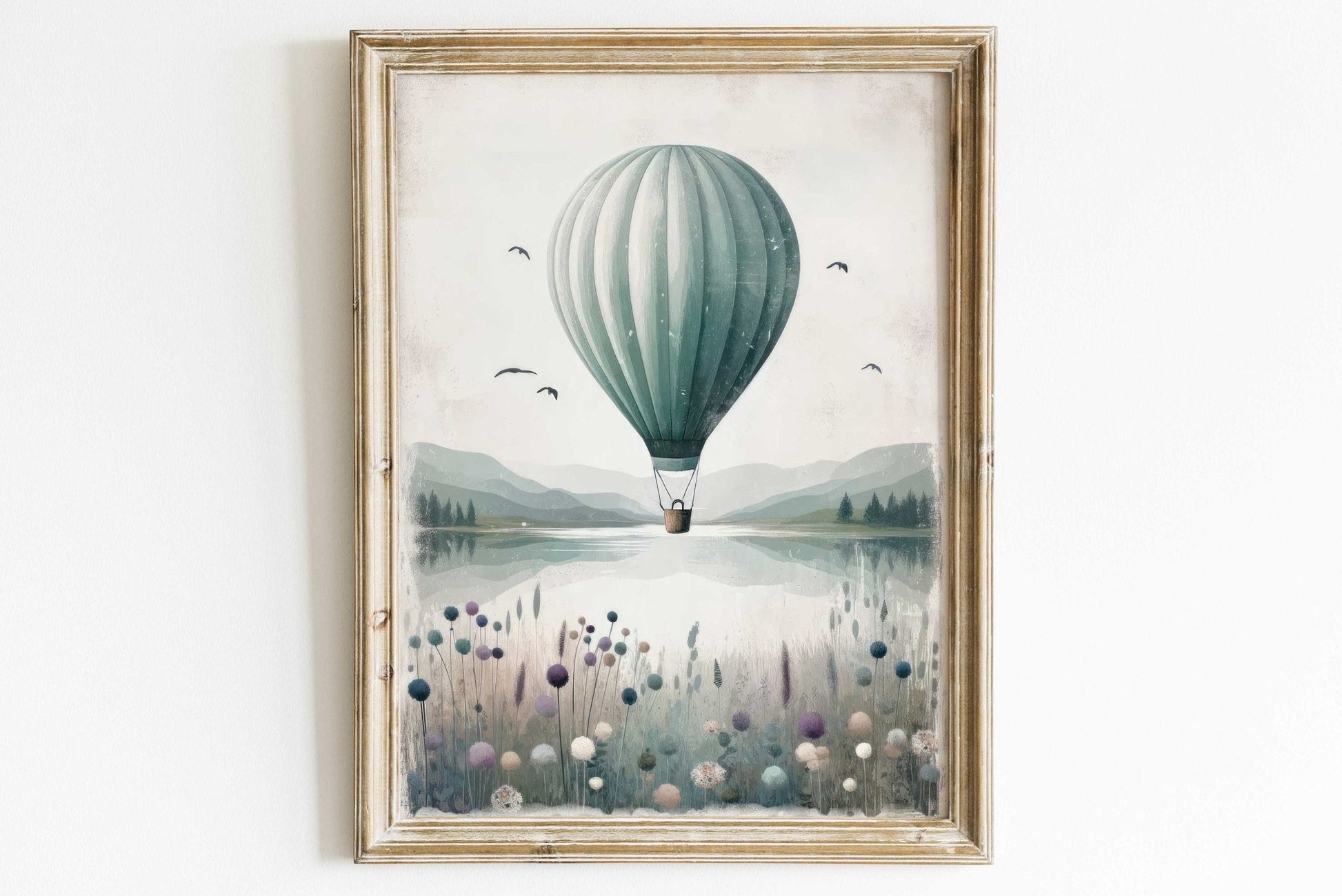 Hot Air Balloon Nursery Prints, Teal Room Decor, Landscape Art - WildfieldPrints