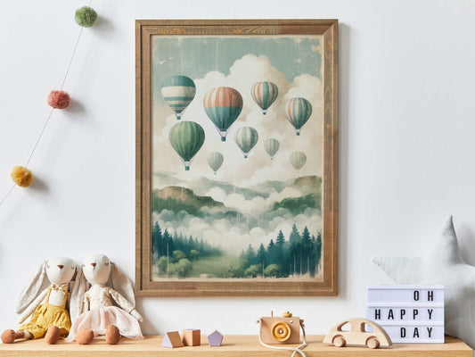 Hot Air Balloon Prints, Vintage Nursery Decor, Adventure Wall Art for Kids - WildfieldPrints