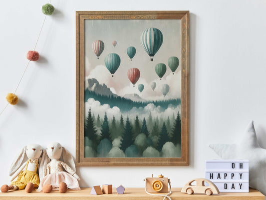 Hot Air Balloon Prints, Vintage Nursery Wall Decor, Adventure Art for Kids - WildfieldPrints