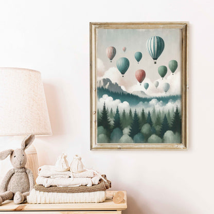 Hot Air Balloon Prints, Vintage Nursery Wall Decor, Adventure Art for Kids - WildfieldPrints