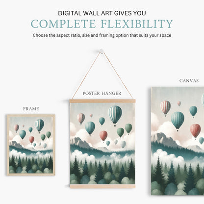 Hot Air Balloon Prints, Vintage Nursery Wall Decor, Adventure Art for Kids - WildfieldPrints