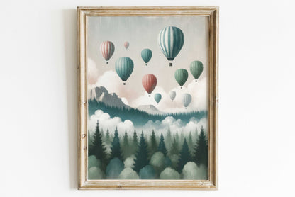 Hot Air Balloon Prints, Vintage Nursery Wall Decor, Adventure Art for Kids - WildfieldPrints