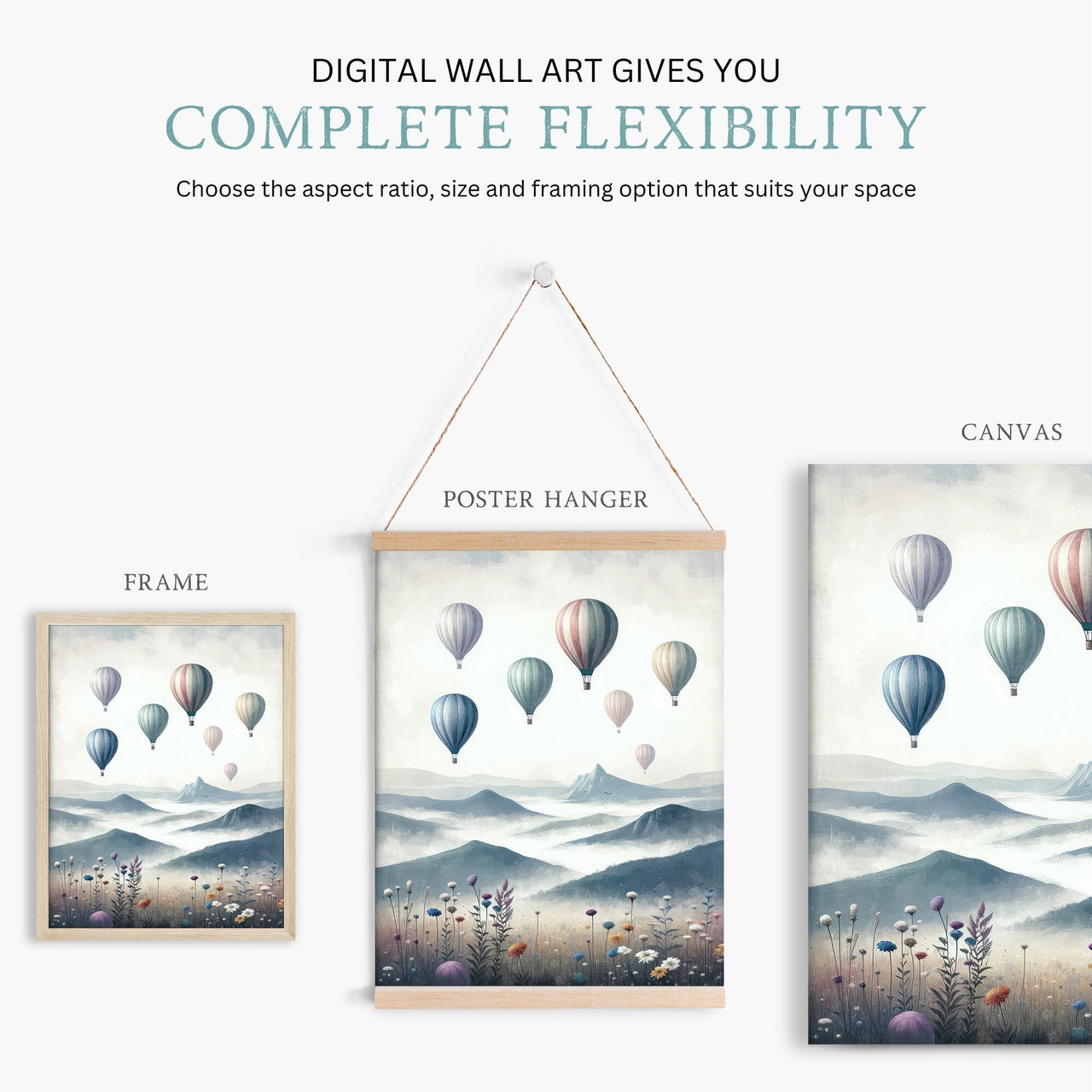 Hot Air Balloon Wall Art – Adventure Kids Room Print
