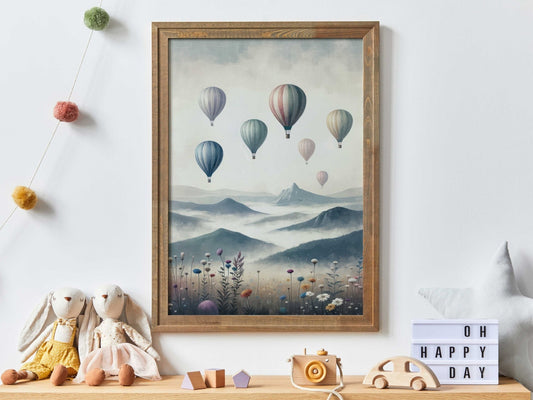 Hot Air Balloon Prints, Vintage Nursery Wall Decor, Adventure Art for Kids - WildfieldPrints
