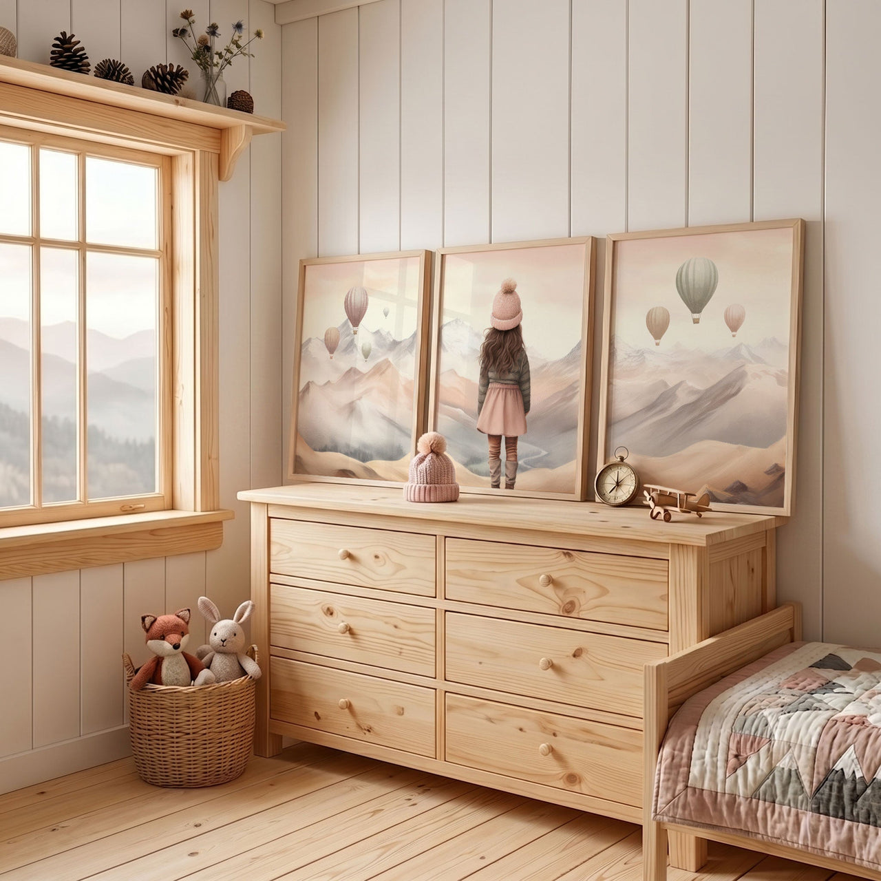 Hot Air Balloon Wall Art – Adventure Nursery Print • Set of 3