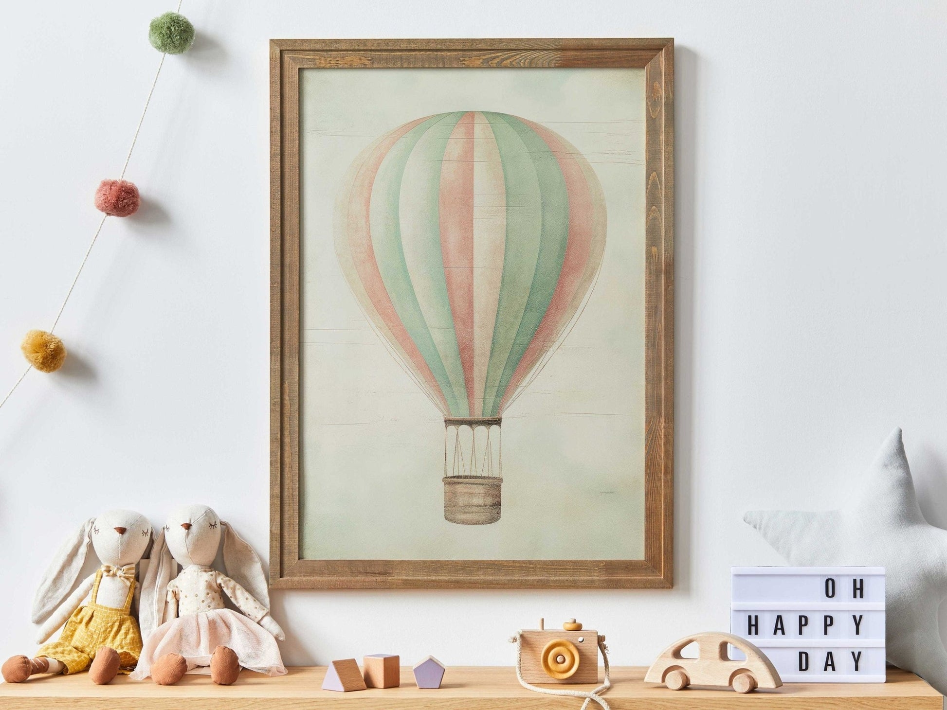 Hot Air Balloon Wall Art, Vintage Nursery Decor, Minimalist Design - WildfieldPrints