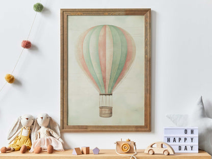 Hot Air Balloon Wall Art, Vintage Nursery Decor, Minimalist Design - WildfieldPrints