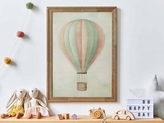 Hot Air Balloon Wall Art, Vintage Nursery Decor, Minimalist Design - WildfieldPrints