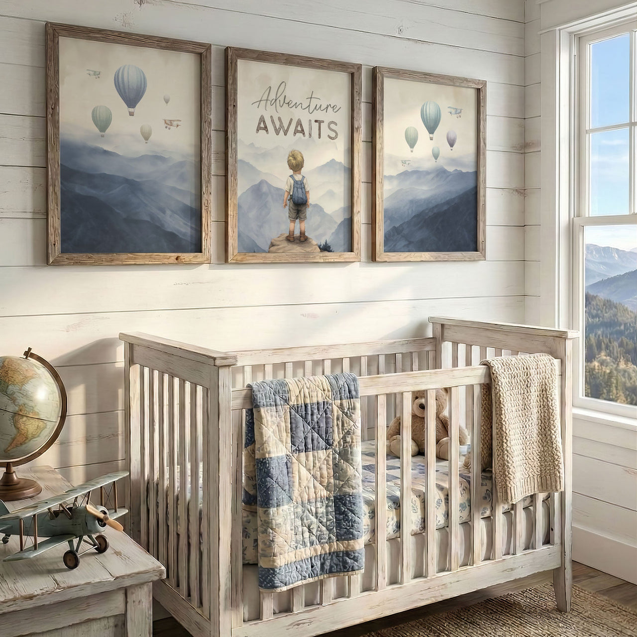 Hot Air Balloons Adventure Prints – A'dventure Awaits' Quote Nursery Decor for Boys • Set of 3