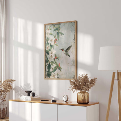 Hummingbird Wall Art, Vintage Bird Painting, Magnolia Home Decor - WildfieldPrints