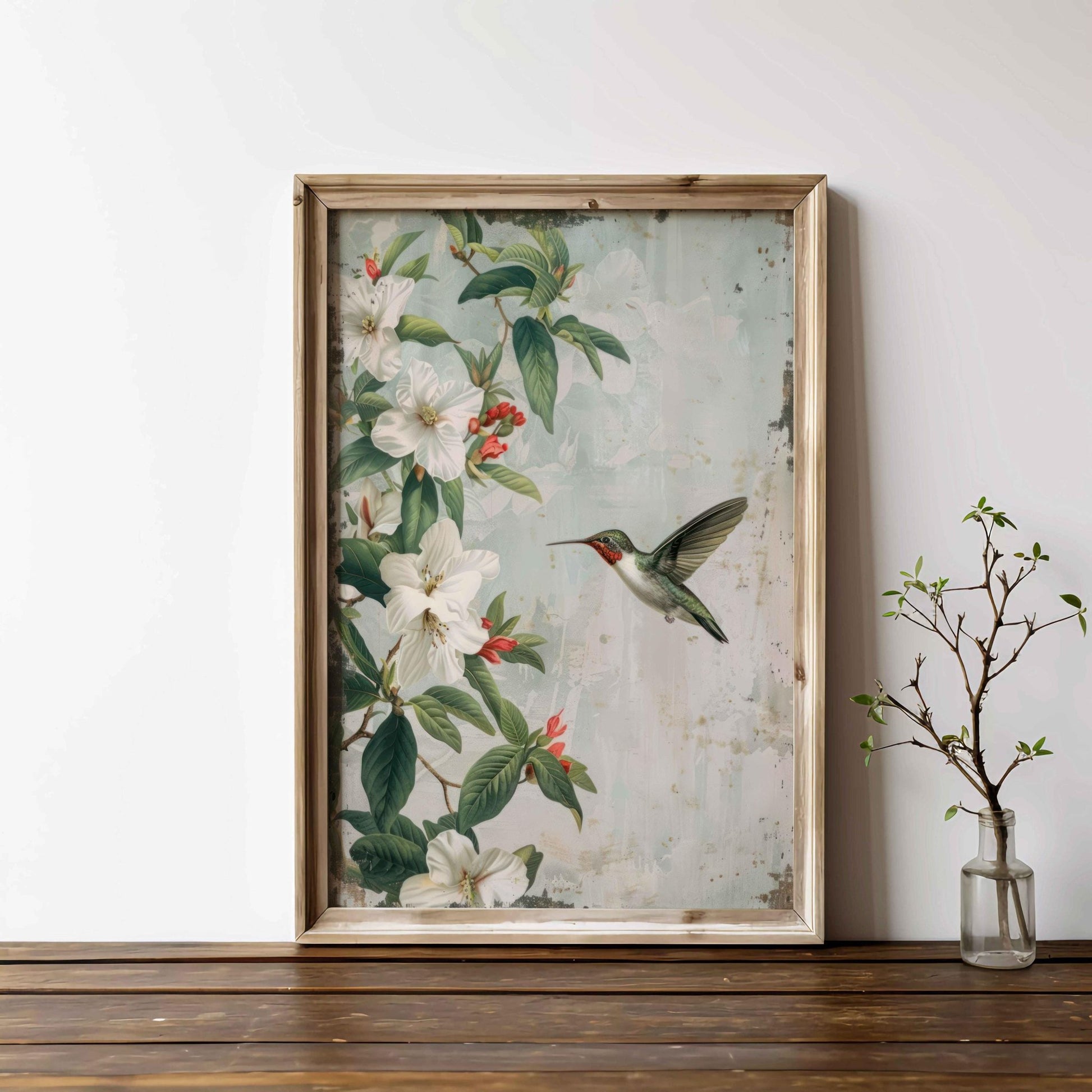 Hummingbird Wall Art, Vintage Bird Painting, Magnolia Home Decor - WildfieldPrints