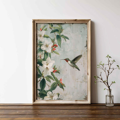 Hummingbird Wall Art, Vintage Bird Painting, Magnolia Home Decor - WildfieldPrints