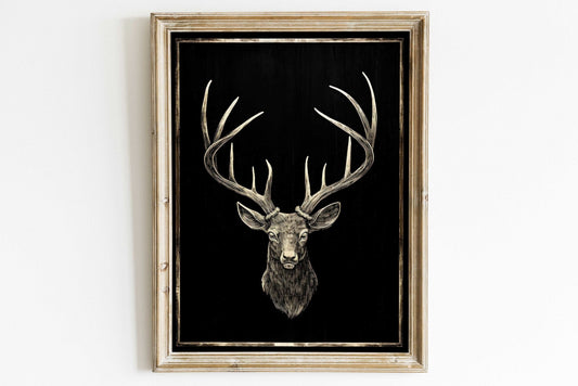 Hunting Print, Deer Wall Art, Forest Animal Decor, Vintage Buck Art - WildfieldPrints