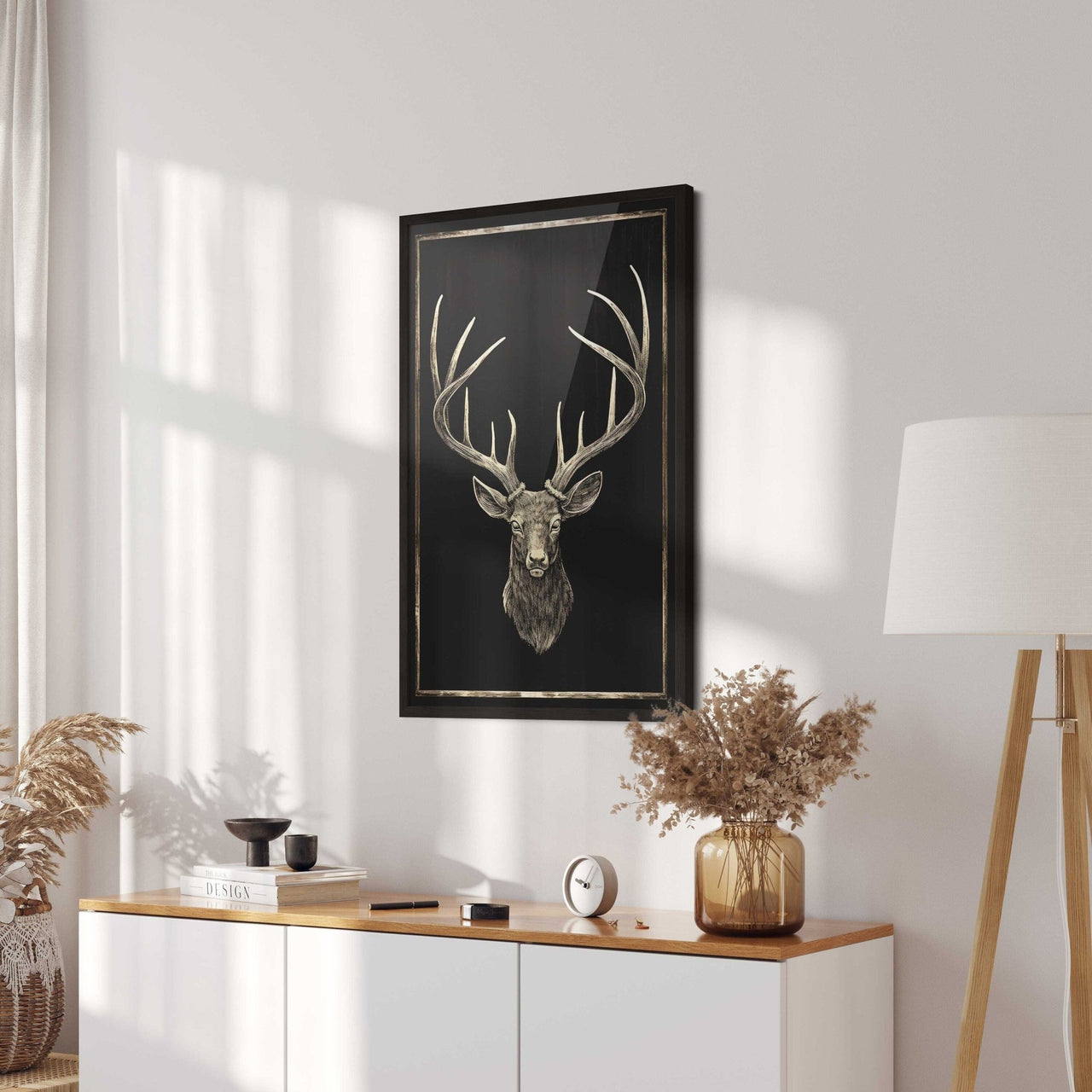 Golden Deer Wall Art – Animal Living Room Print