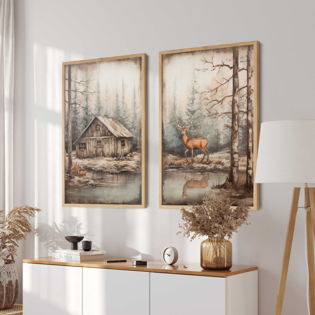 Deer Wall Art – Forest Cabin Print for Dad's Room • Set of 2