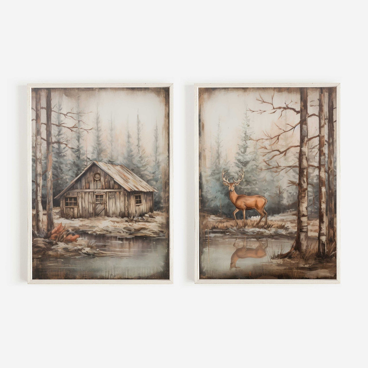 Deer Wall Art – Forest Cabin Print for Dad's Room • Set of 2