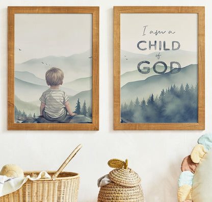 I Am a Child of God Bible Verse Nursery Wall Art, Christian Boy Decor - WildfieldPrints