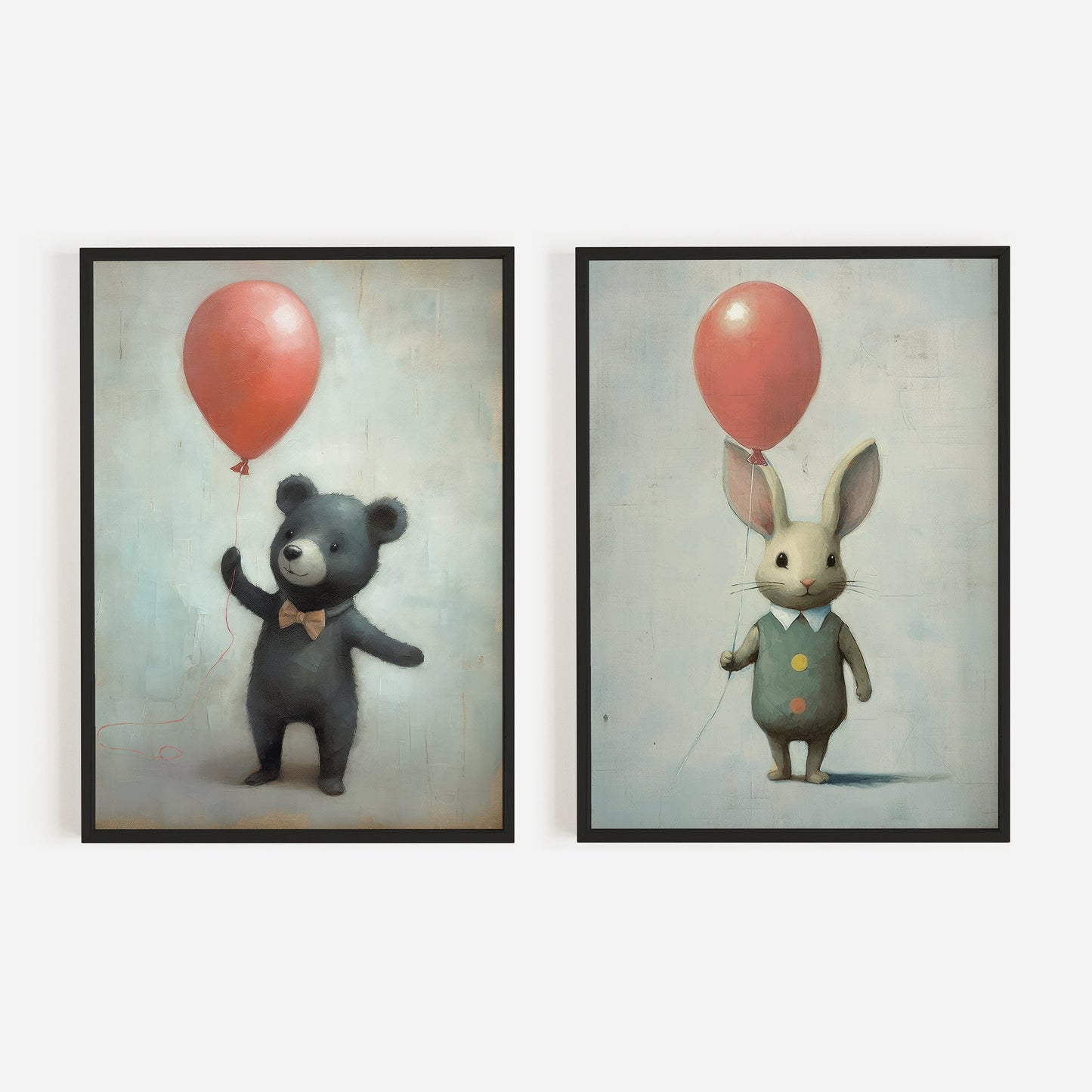 Rustic Nursery Decor, Baby Room Decor, Bunny and Bear Holding Balloons, Animal Nursery Art, Cute Childs Room Decor, DIGITAL Printable Art