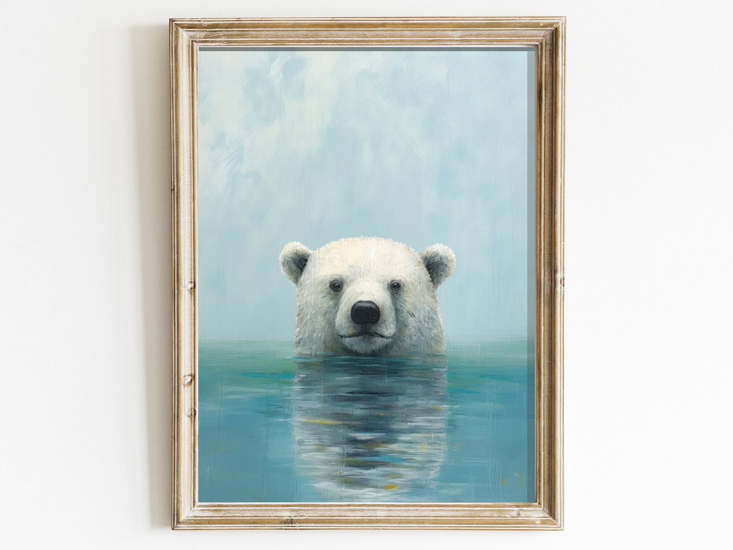 Bear Wall Decor, Polar Bear Art, Rustic Wall Art, Animals Bathing, Nursery Animals, Kids Room or Living Room Artwork, Digital Printable Art