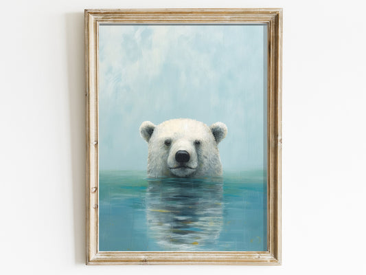 Bear Wall Decor, Polar Bear Art, Rustic Wall Art, Animals Bathing, Nursery Animals, Kids Room or Living Room Artwork, Digital Printable Art