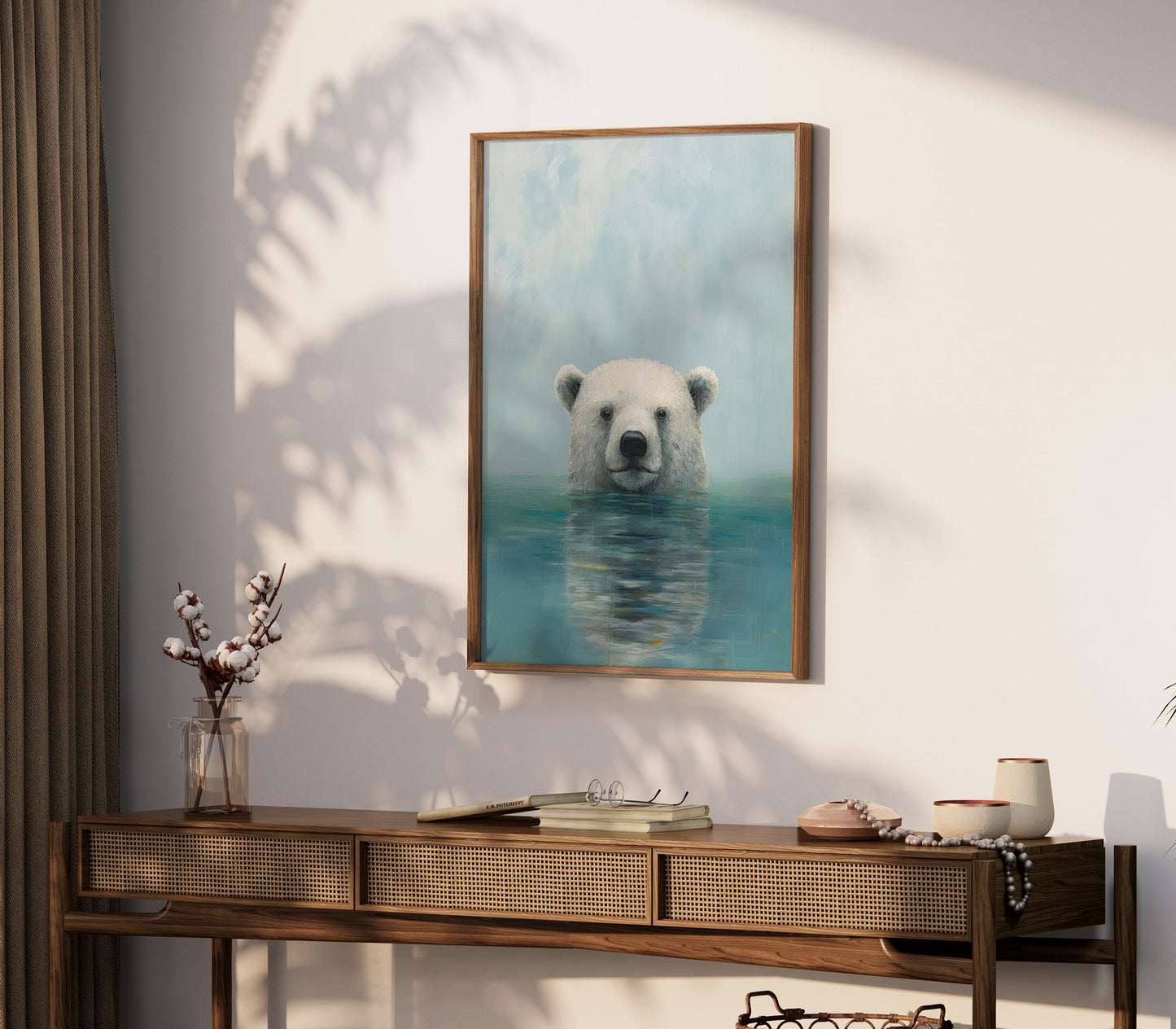 Bear Wall Decor, Polar Bear Art, Rustic Wall Art, Animals Bathing, Nursery Animals, Kids Room or Living Room Artwork, Digital Printable Art